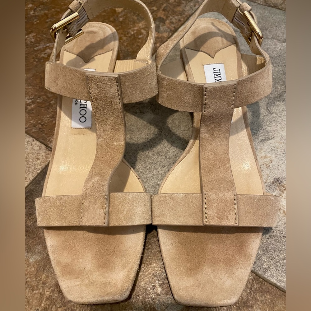 Jimmy Choo black heel ankle strap sandal. Size 38 1/2 (7.5). Worn.